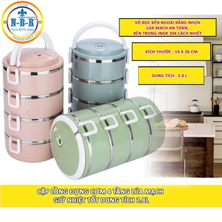 CẶP LỒNG CƠM LÚA MẠCH 4 TẦNG TO RỘNG - TƯƠNG ĐƯƠNG 2800ml