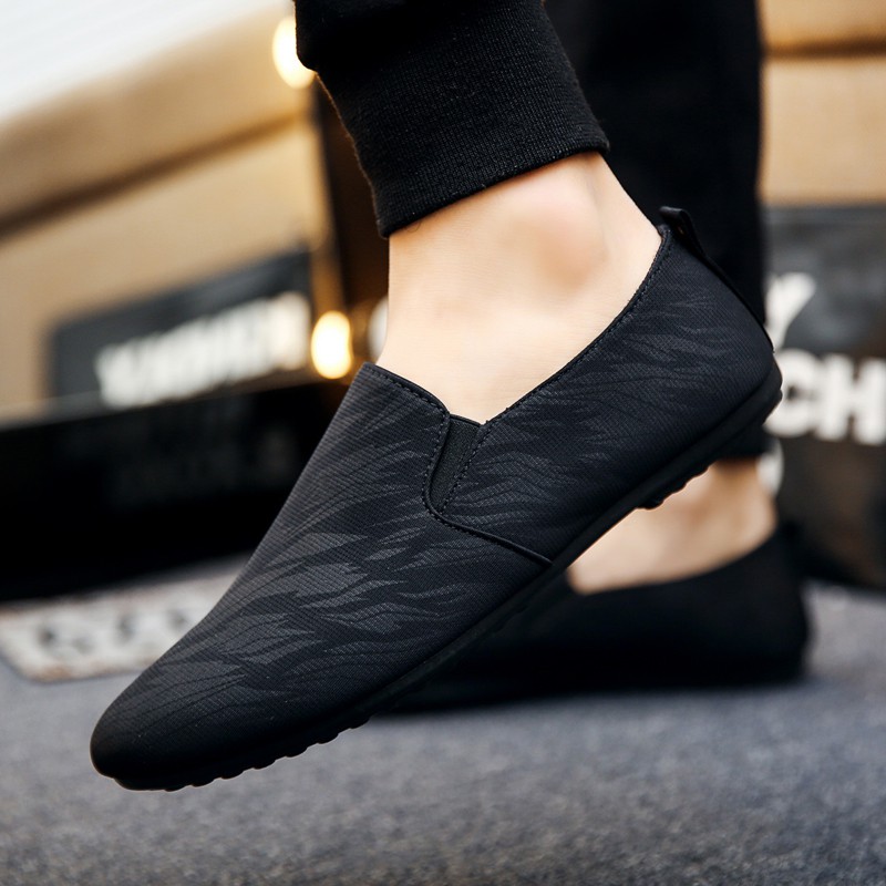 Tặng Lót Da Bò Khử Mùi Cao Cấp Giày Lười Vải Nam Hàn Quốc Giày lười vải phong cách Màu Đen SS2001 | BigBuy360 - bigbuy360.vn