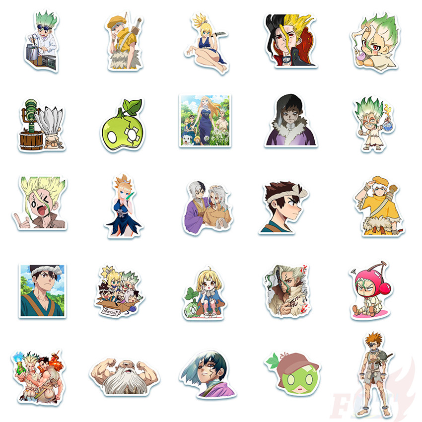 Bộ 50 miếng hình dán chống thấm nước họa tiết dr.stone anime ishigami senkuu chủ đề số 04
