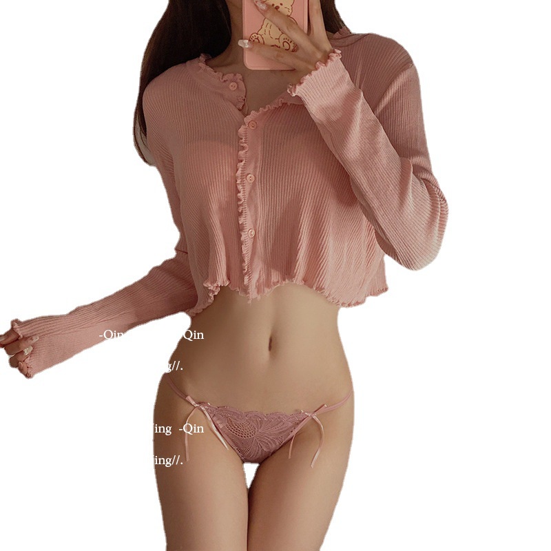 Quần lót LEOSOXS cotton phối ren thắt nơ lưng thấp thoáng khí gợi cảm dành cho nữ