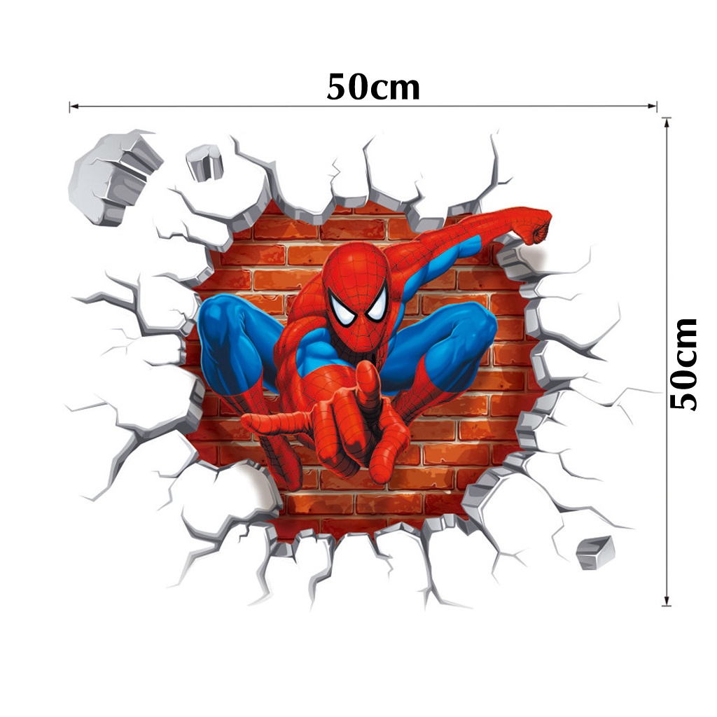 Decal dán tường người nhện, tranh dán tường spider man 3D trang trí phòng cho bé C105