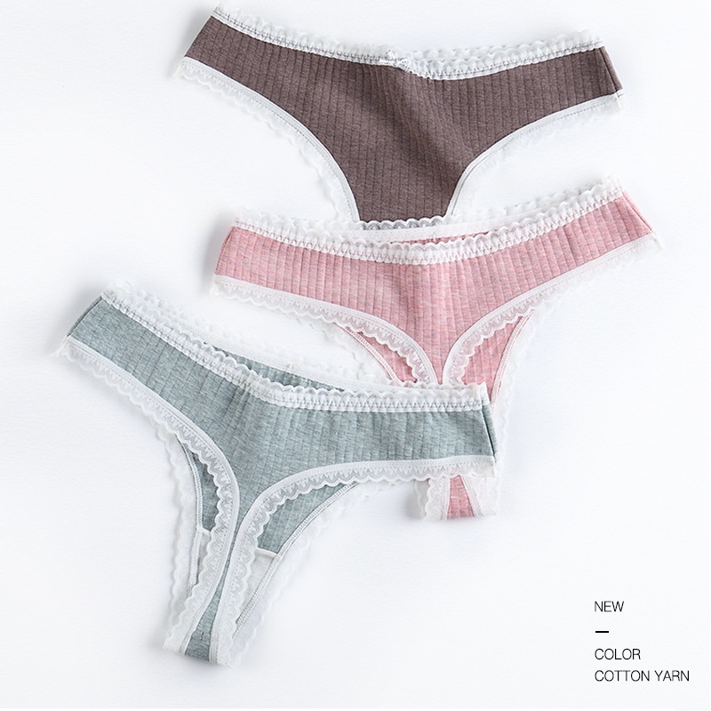 Quần lót lọt khe chữ T bằng cotton lụa mulberry mềm phối ren nhiều màu kháng khuẩn gợi cảm cho nữ