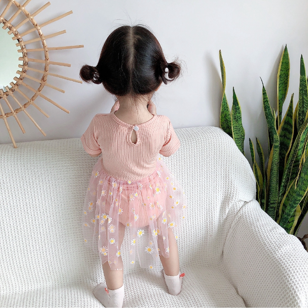 Romper cotton phối lưới hoa cúc thời trang hè đáng yêu dành cho trẻ sơ sinh
