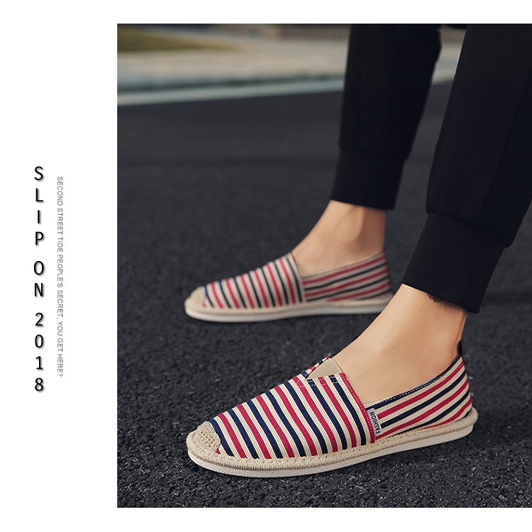 Slip on nam - Giày lười vải nam cao cấp - 4 màu sọc đen, xanh, vàng/đen & đỏ/đen - Mã SP 2906 | BigBuy360 - bigbuy360.vn