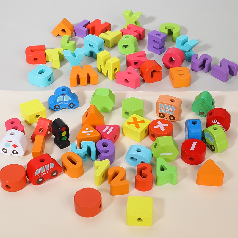 Xâu hạt gỗ 75 chi tiết giúp bé phát triển kỹ năng kiên nhẫn, làm quen với các con số bảng chứ cái, phép toán đơn giản