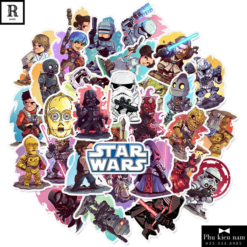 Sticker PVC Hoạt Hình Star war Cả bộ 50 hình ST085