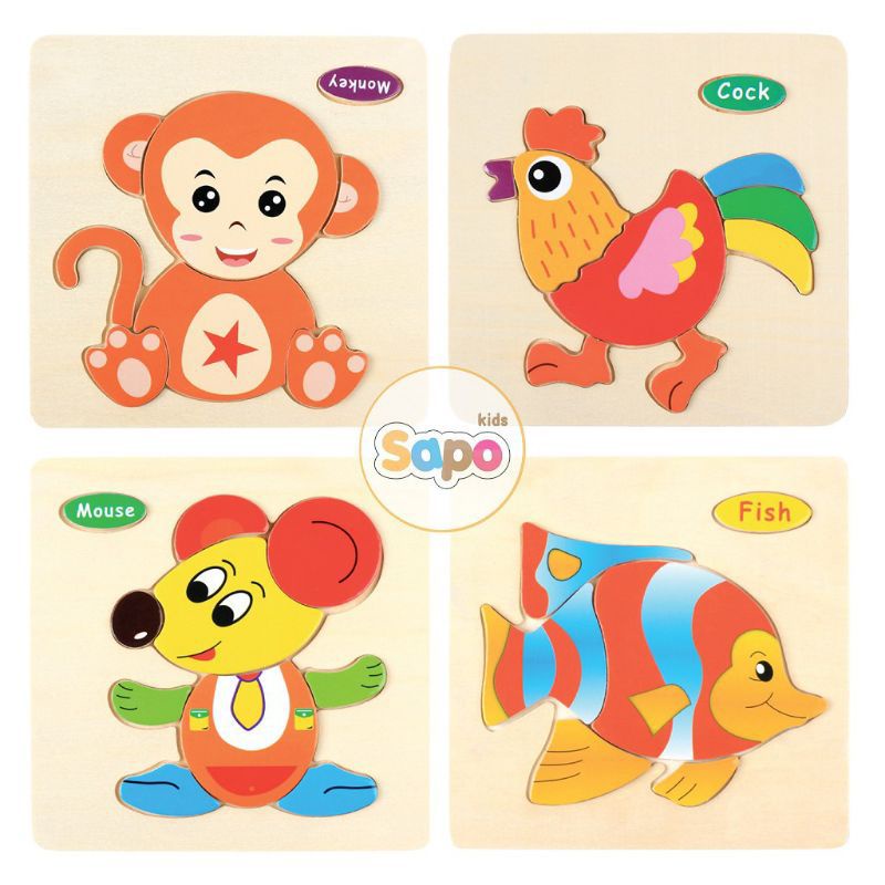 tranh gỗ 3D in nổi hình con vật cho bé học tiếng anh_ tranh ghép hình 12 mảnh ghép | BigBuy360 - bigbuy360.vn