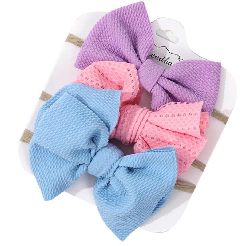 Set 3 Băng Đô Turban Thắt Nơ Bằng Nylon Mềm Co Giãn Màu Trơn Cho Bé Sơ Sinh