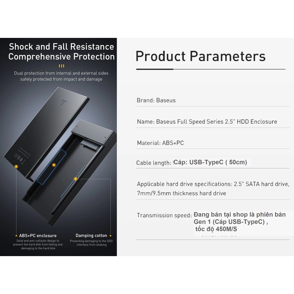 Hộp đựng ổ cứng HDD 2.5inches gắn ngoài Baseus Full Speed Series Gen 1 | BigBuy360 - bigbuy360.vn