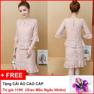 [RẺ - ĐẸP] SET REN ÁO TAY LOE CHÂN VÁY XK1164 - TẶNG PHỤ KIỆN CÀI ÁO (GIAO NGẪU NHIÊN)