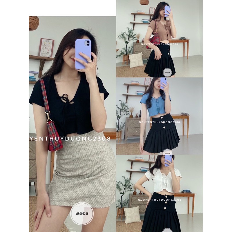 [Ảnh thật/Video/Sẵn]Set áo crotop len tăm siêu xinh hàng Quảng Châu