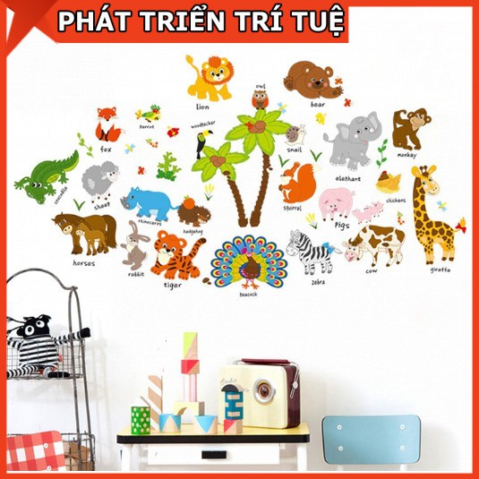 Decal dán tường vườn thú tiếng Anh