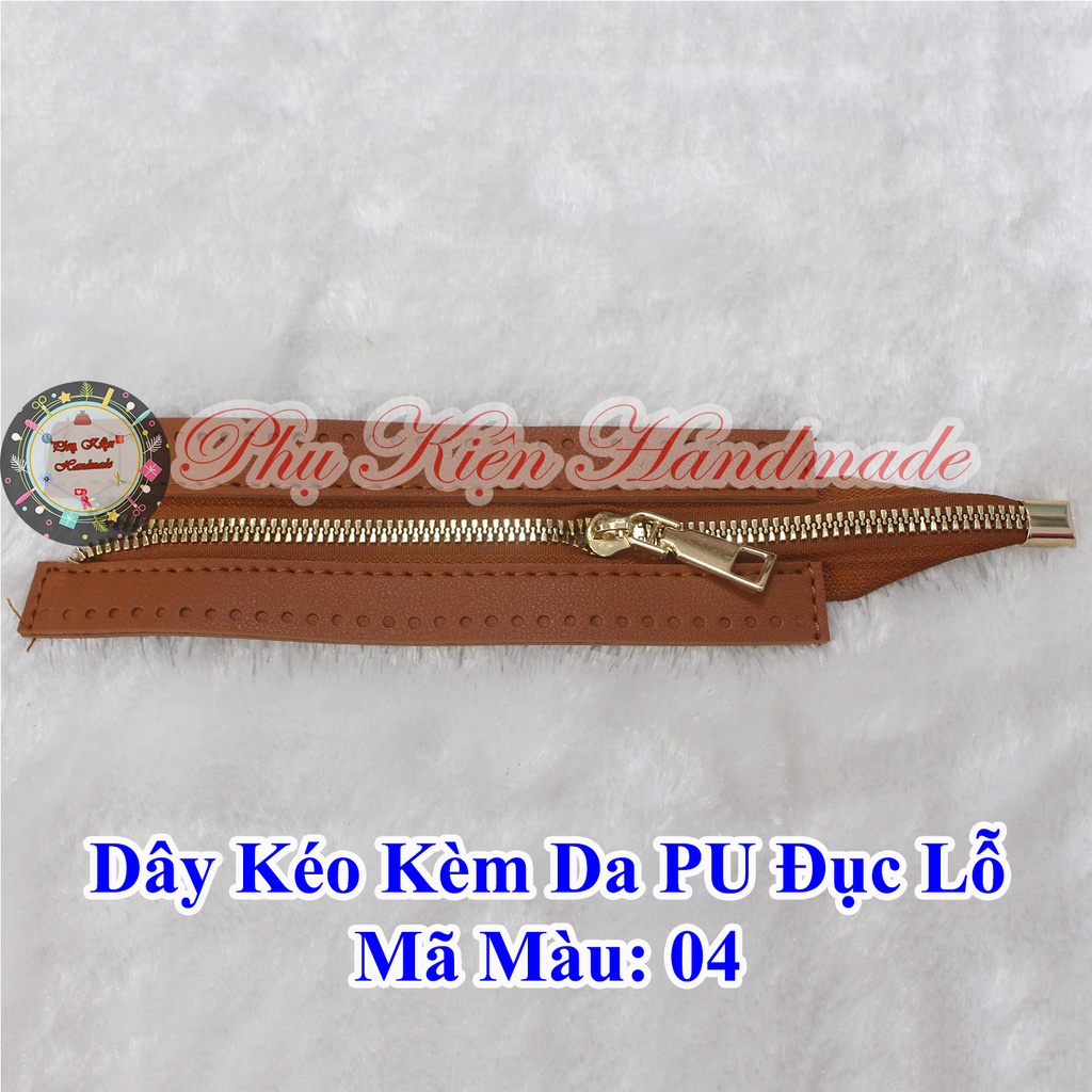 Đoạn dây kéo kèm da Pu đục lỗ 24cm