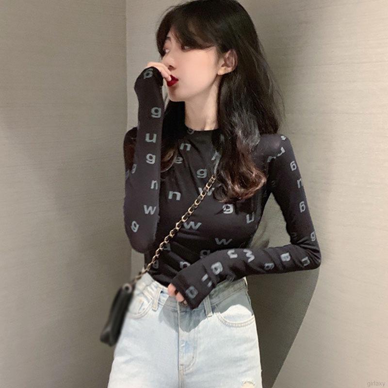 Áo Thun Tay Dài Cổ Tròn In Chữ Phong Cách Hàn Quốc