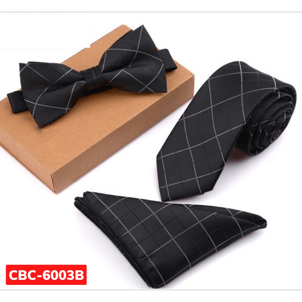 Combo 3 món Cà vạt 6cm, Nơ cài áo, Khăn cài túi áo vest Nam thời trang, cravat chú rể, dự tiệc, chụp ảnh, công sở CBC