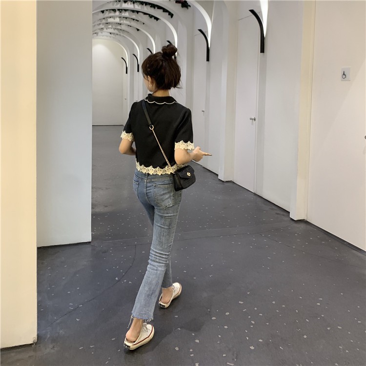 IELGY   Áo Sơ Mi Ngắn Tay Phối Ren Phong Cách Pháp Cổ Điển Thiết Kế Mới 2020 Dành Cho Bạn Nữ