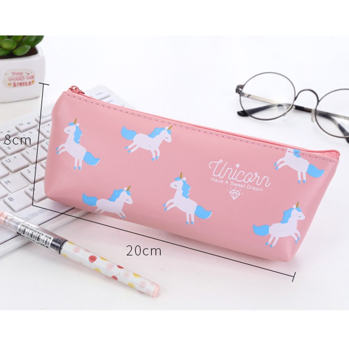 Túi đựng bút da PU họa tiết độc giác unicorn cute