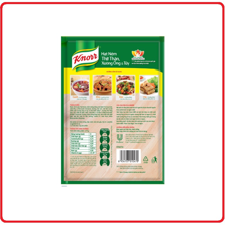 Hạt Nêm KNORR Thịt Thăn - Xương Ống &amp; Tuỷ Bổ Sung VITAMIN A Gói 170G