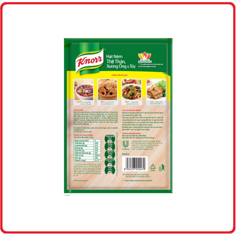 Hạt Nêm KNORR Thịt Thăn - Xương Ống & Tuỷ Bổ Sung VITAMIN A