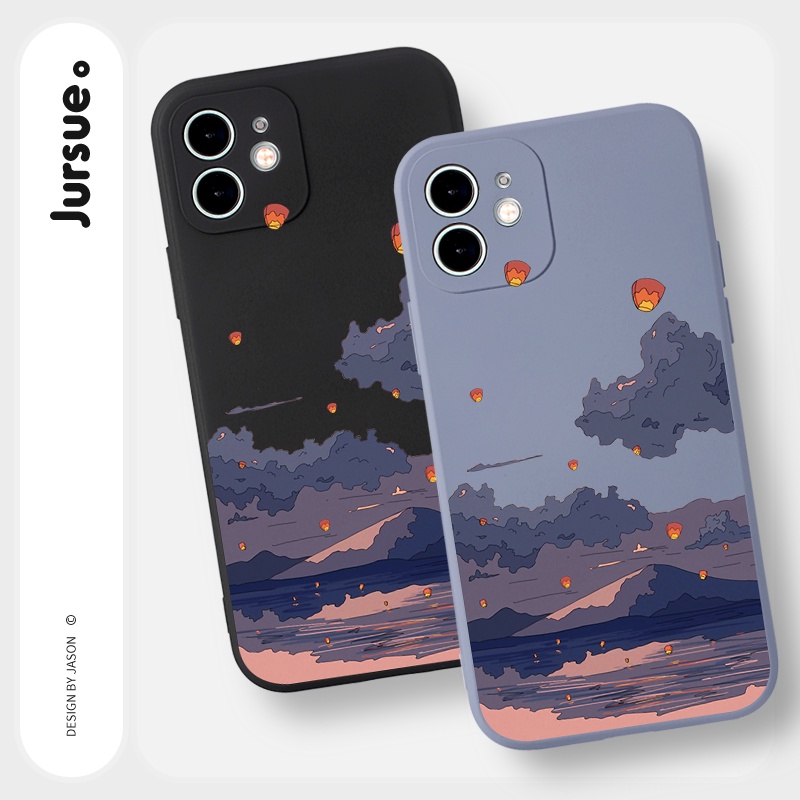 Ốp lưng JURSUE mềm chống bẩn hình dễ thương đẹp đen cho iPhone 13 12 11 Pro Max SE 2020 X XR XS ip 8 7 6 6S Plus Y63