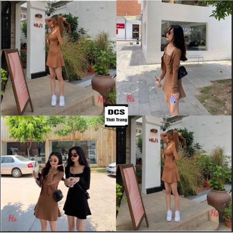 SÉT VÁY 2 DÂY BOBY KÈM ÁO KHOÁC (GIÁ SỈ) FREESHIP PHONG CÁCH TRẺ ĐẸP.CÓ 2 MẦU (ĐEN .HỒNG)( CÓ ẢNH THẬT VÀ ĐÁNH GIÁ SP)