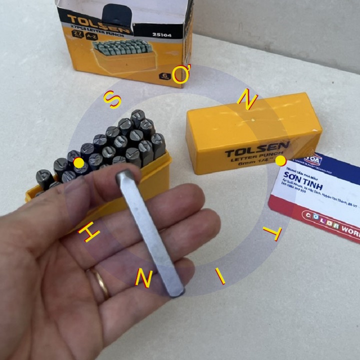 Bộ Đóng Chữ 27 Chữ 6mm Từ A Tới Z TOLSEN 25104, Bộ Dập Chữ Bình Hơi, Đột Chữ khung xe máy 6mm