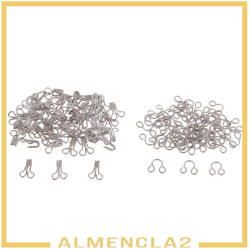 [ALMENCLA2] 100 Sets Metal Hook and Eye Fasteners Silver for Dressmaking Sewing Supplies