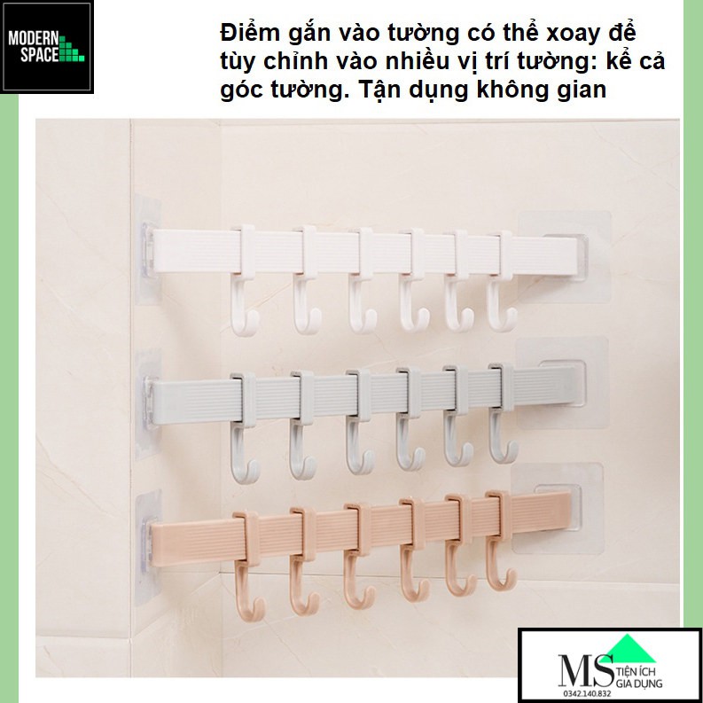 Móc treo đồ Dán tường 6 móc - Thanh móc treo đồ Xoay được Tùy chỉnh cho mọi Góc tường GD-082