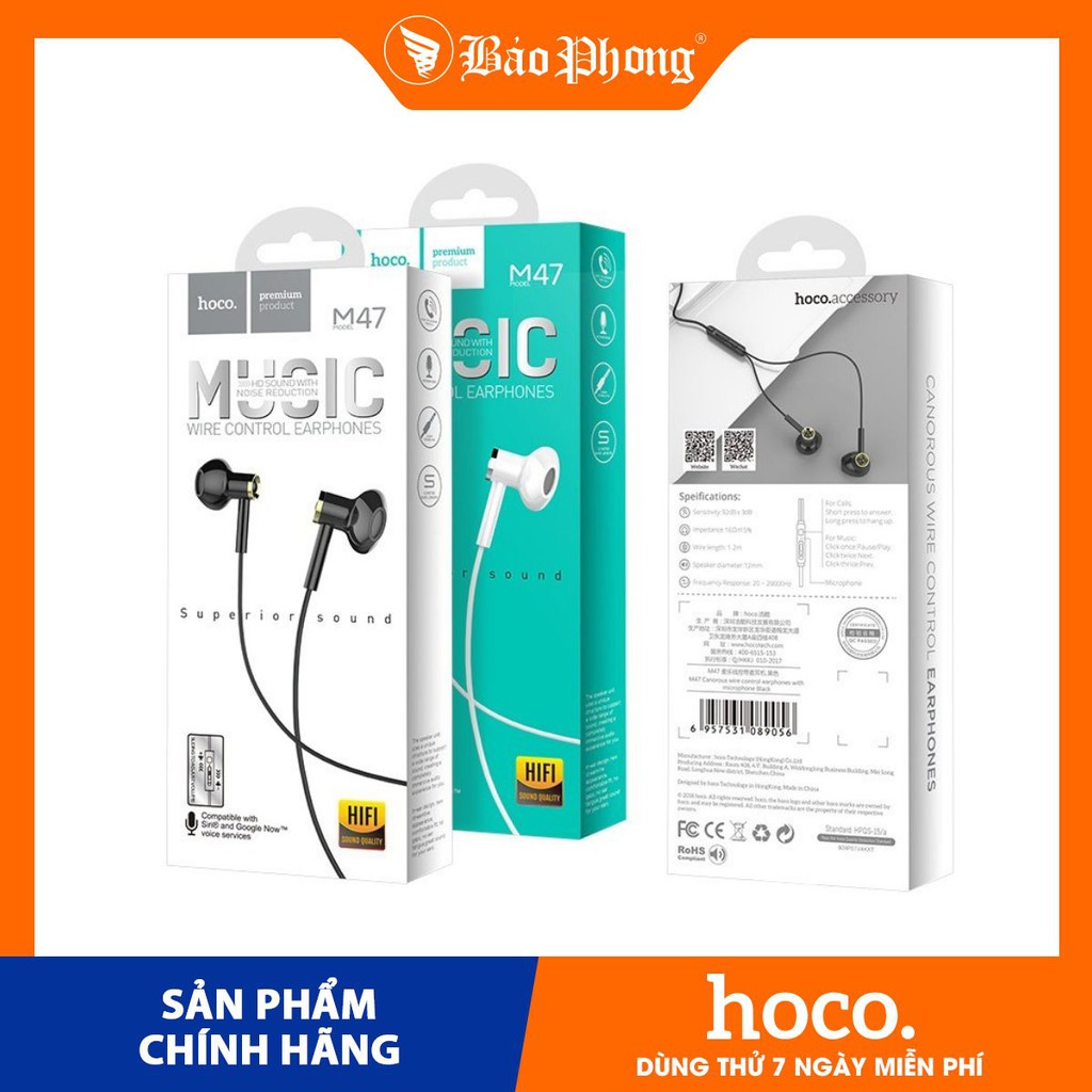 Tai Nghe Dây HOCO M47 CÓ MICRO ĐÀM THOẠI  Jack 3.5mm Dành Cho điện Thoại IP Huawei Samsung Oppo Realme RẺ ĐẸP
