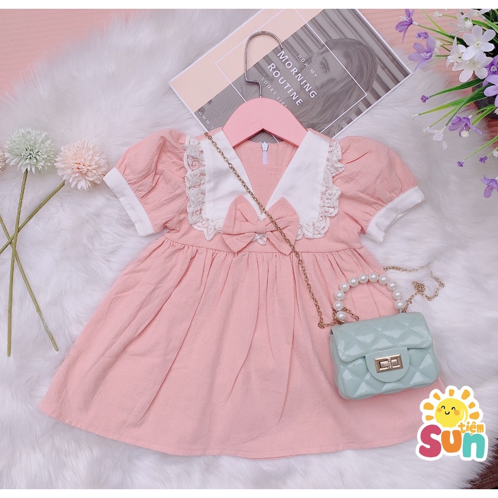 Có ảnh khách mặc và video, 7-30kg, váy cộc tay cho bé gái chất vải thô đũi MỀM và MÁT RƯỢI