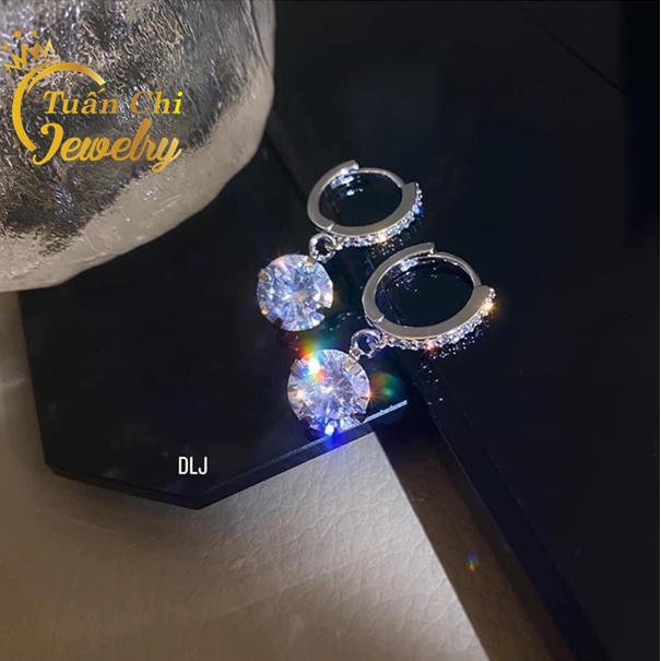 Bông Tai Nữ- Khuyên Tai Bạc Đá Tròn Cực Xinh, Đá Sáng Nổi Bật, Bảo Hành Chất Lượng