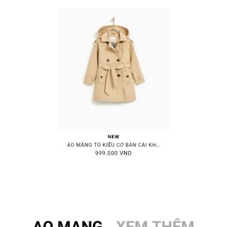 Áo măng tô bé gái zara
