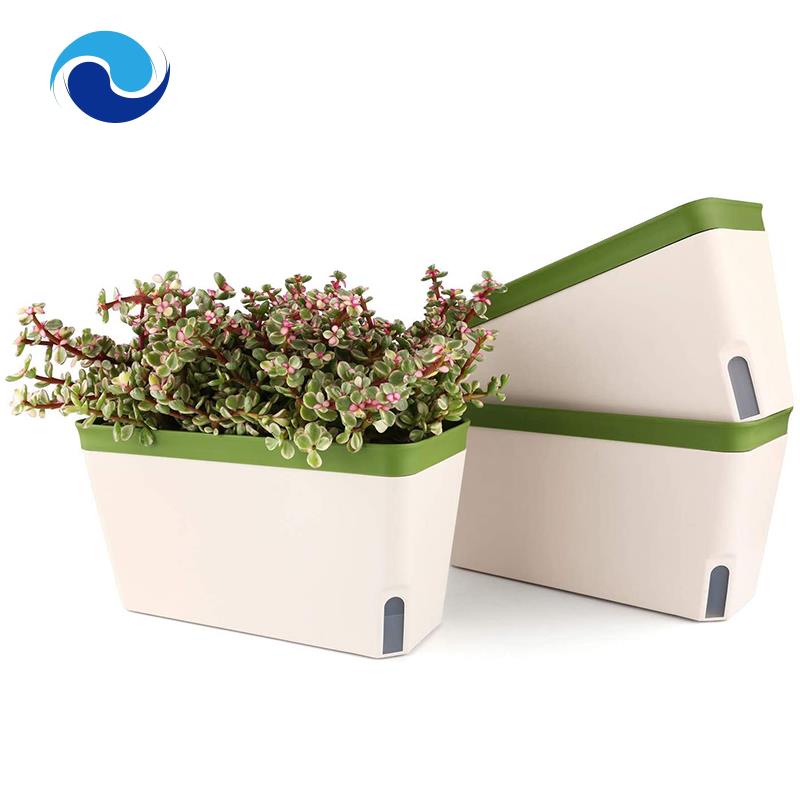 Set 3 chậu nhựa trồng cây tự tưới hình chữ nhật 10.5 inch