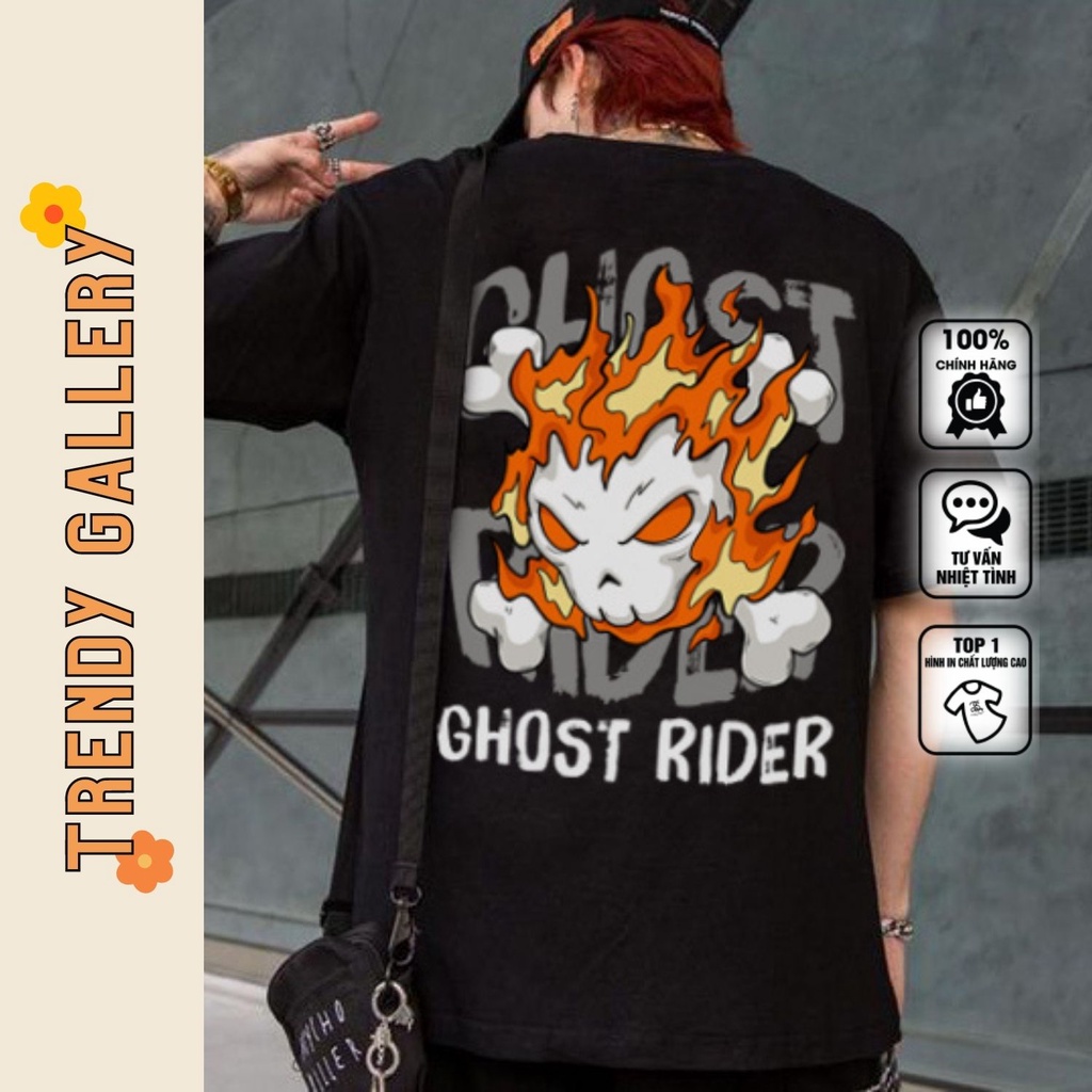 Áo Phông Cổ Tròn Cool Ngầu "Ghost Rider" Trendy Gallery, Áo Thun Tay Lỡ Form Rộng Nam Nữ TV5079 | BigBuy360 - bigbuy360.vn