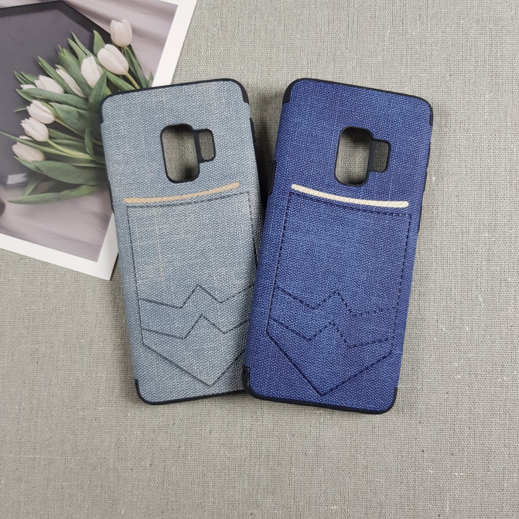 Ốp S9/S9 Plus hoàn thiện bởi vải jeans, viền silicon dẻo có thêm túi đựng thẻ