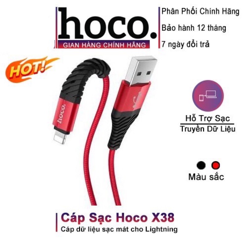 ✔️ ✔Cáp sạc nhanh dây dù Hoco X38 Max 5V-2.4A 1m Dây sạc IP6/7/8/x/Xs/XsMax tablet táo/X37 IP