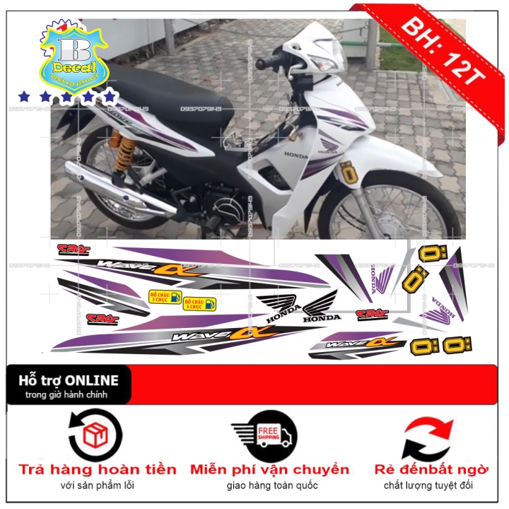 ( Quí khách vui lòng mang ra tiệm cho thợ dán ) Tem wave a 2016 trắng tím