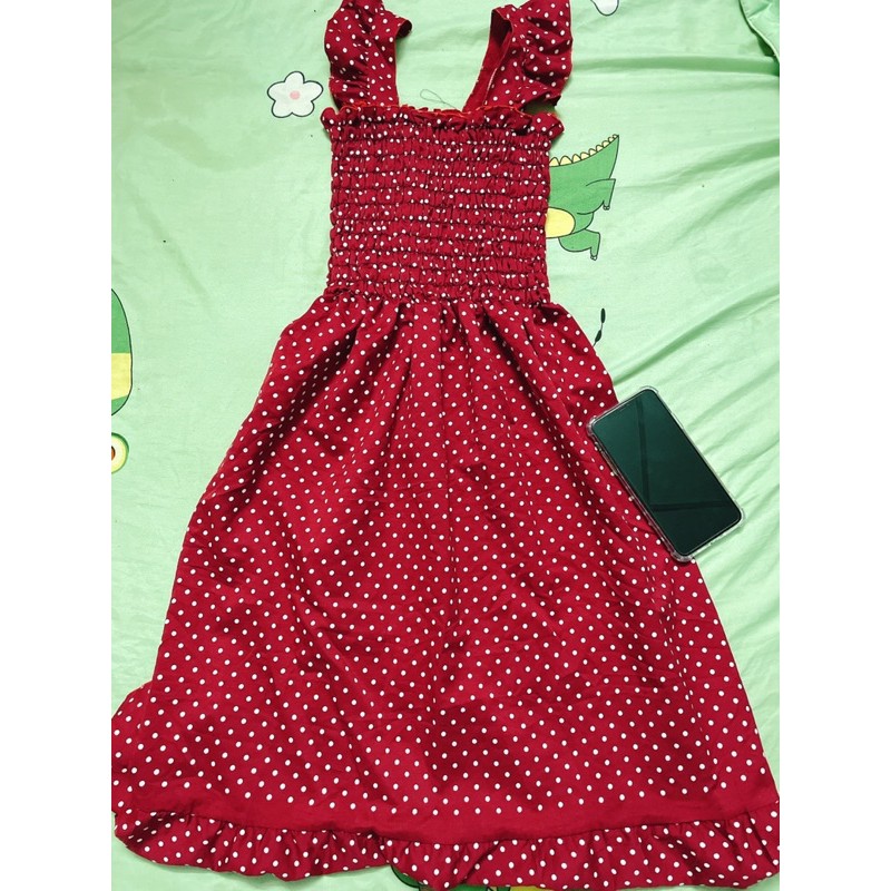 [ Đầm váy đi biển] Đầm chấm bi maxi đỏ, ảnh thật