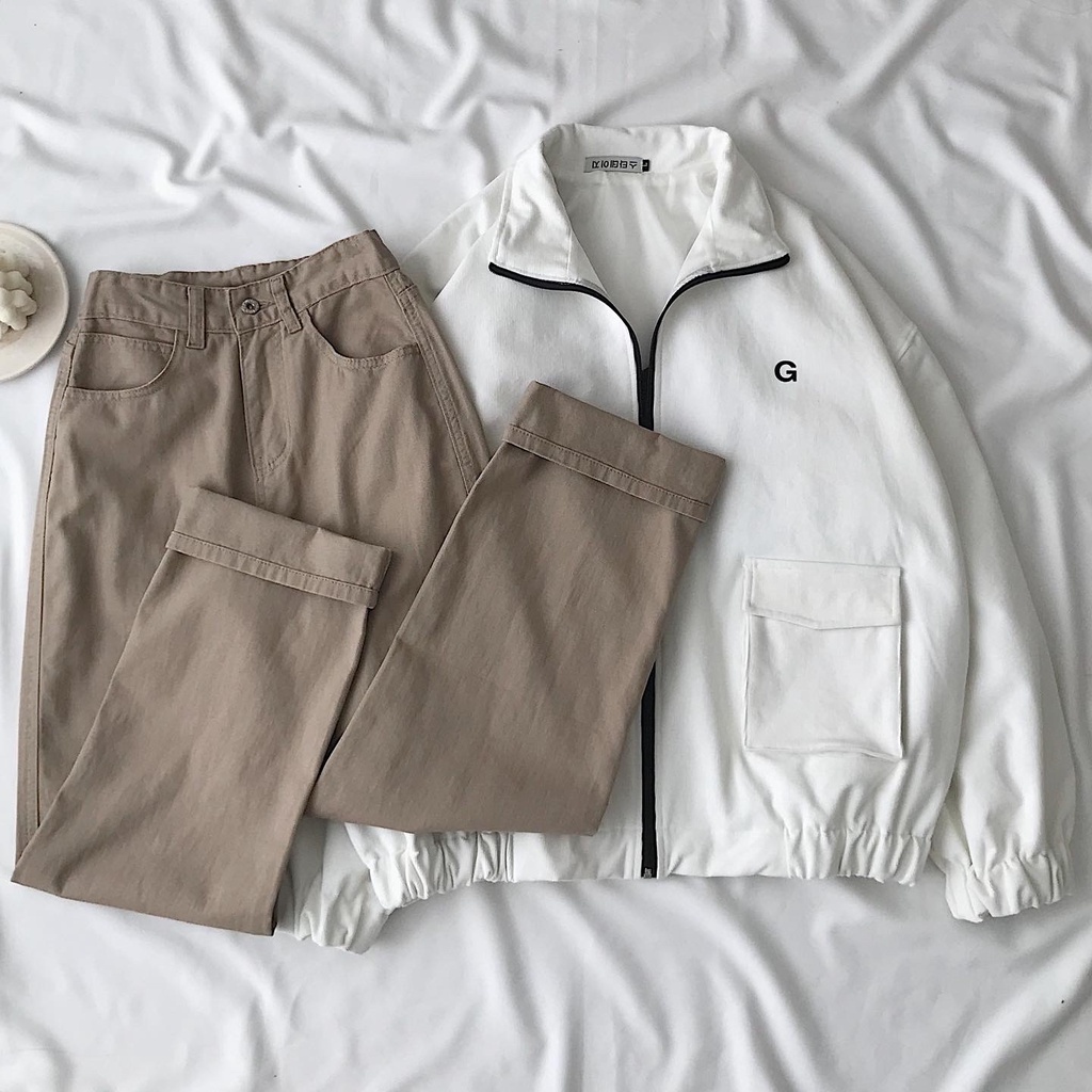 Quần Baggy Nữ Cạp Cao Dài Quần Jean JITIN Màu Be Đậm Thiết Kế Ống Suông Đứng From Mặc Thoải Mái JEM CLOSET - 2792