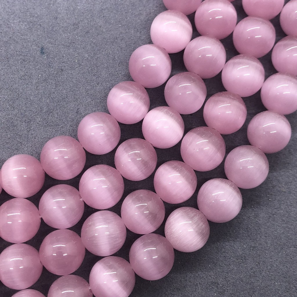 Hạt cườm mắt mèo màu hồng dạng tròn tự nhiên 4-12cm tự làm vòng đeo tay