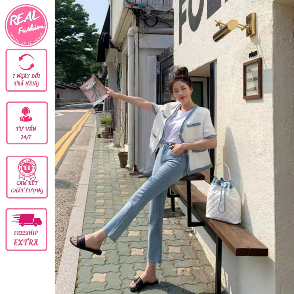 Quần Jean Nữ Ống Đứng 3 Màu, Cạp Cao, Co giãn tốt Real Fashion