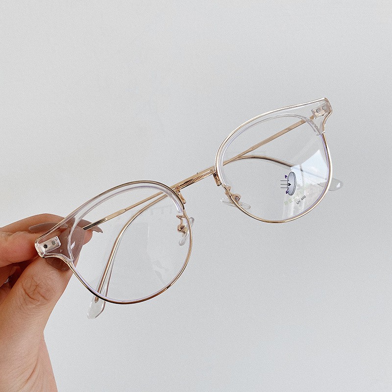 Kính gọng cận nam nữ Hàn Quốc, mắt kính tròn không độ chống ánh sáng xanh thời trang cao cấp LUMINA 048