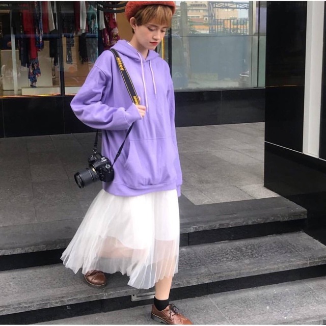 Áo Hoodie Basic Tay Dài Túi Bụng Tím Mộng Mơ