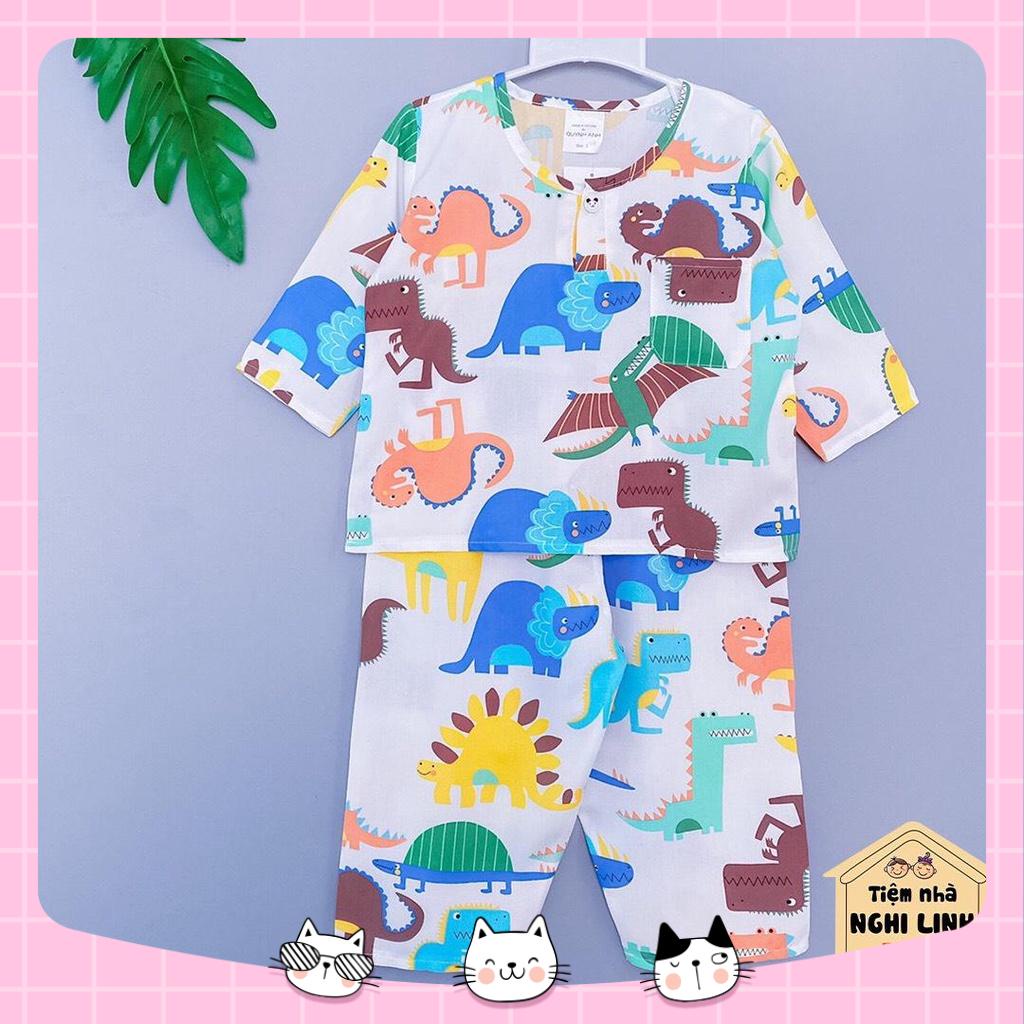 Bộ quần áo bé trai, đồ bộ tay dài quần dài nền trắng chất vải tole lanh, thoáng mát QA(8-32kg)