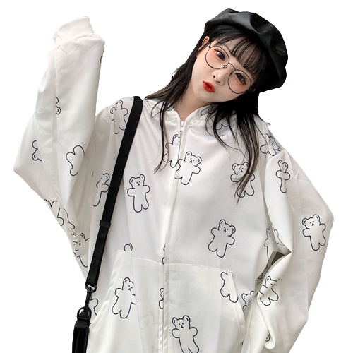 Áo hoodie nữ áo hoodie nữ form rộng chất nỉ hình gấu trắng chất dày dặn ấm áp