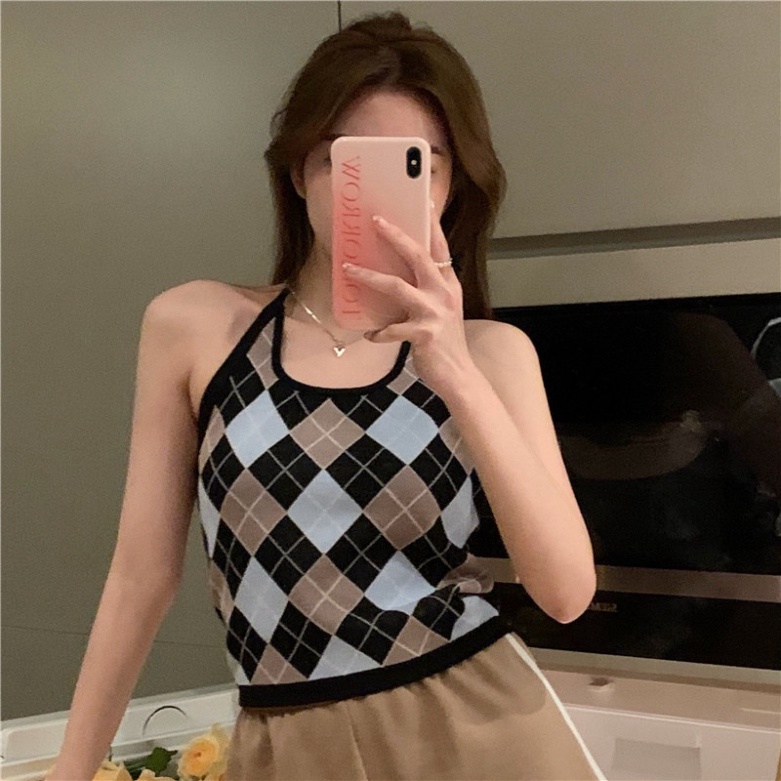 Áo 2 dây nữ LUHAZO kiểu croptop sexy buộc dây cổ body dáng ôm sợi bún co dãn giãn K5T1