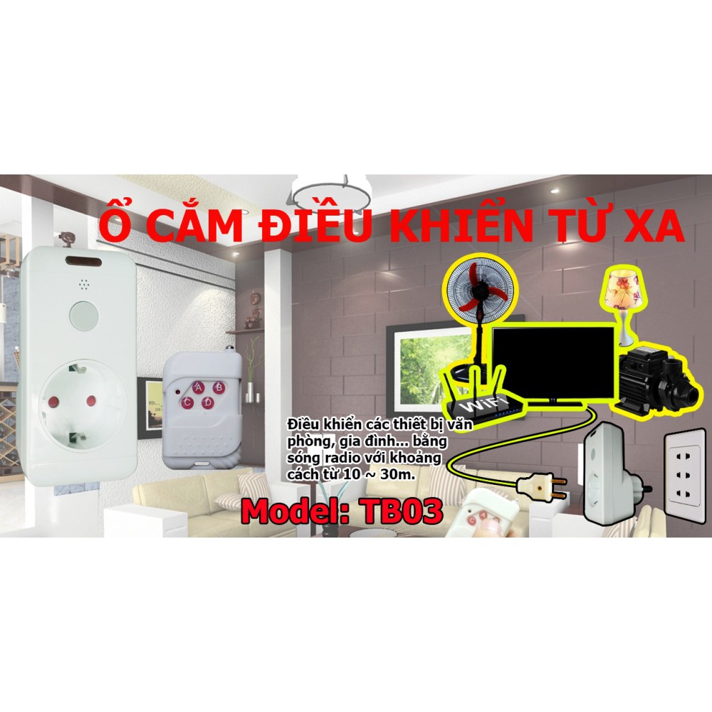 Ổ cắm đa năng điều khiển từ xa, điều khiển thiết bị điện có đèn báo kawa TB03