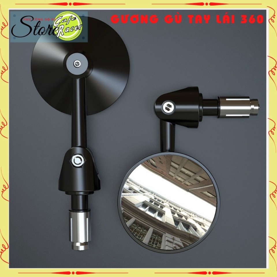 Gương gù tay lái CAFE RACER kính gù tròn cao cấp làm gương kiểng xe độ xoay 180