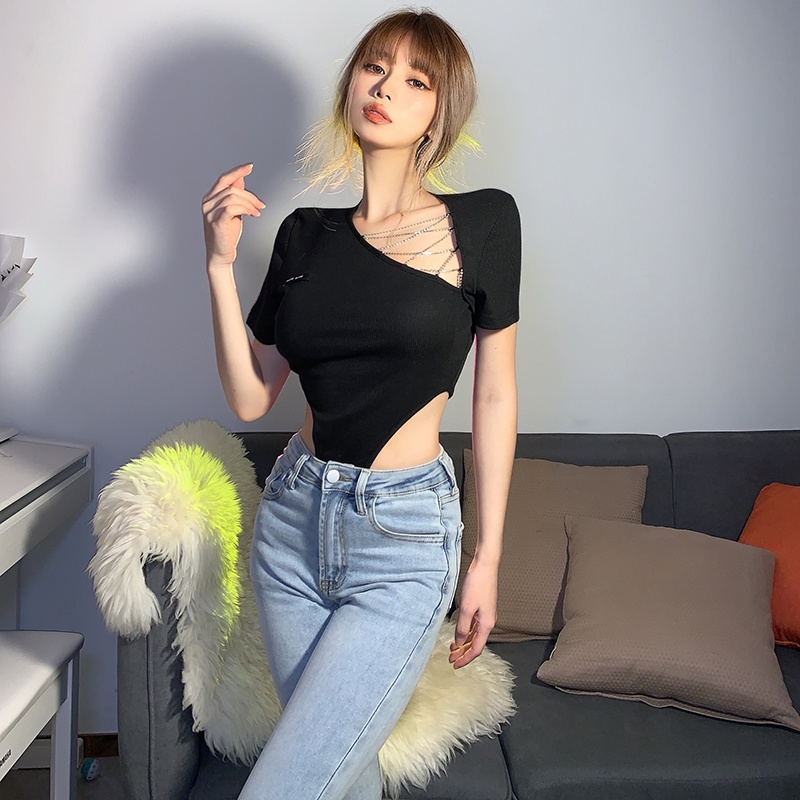 Kliou Jumpsuit Tay Ngắn Phối Dây Xích Thời Trang Quyến Rũ Cho Nữ