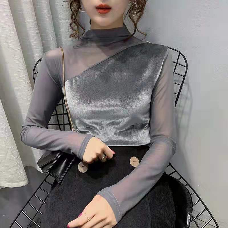 Half-high Collar Shirt Women's Inner Wear Velvet Long-sleeved Shirt